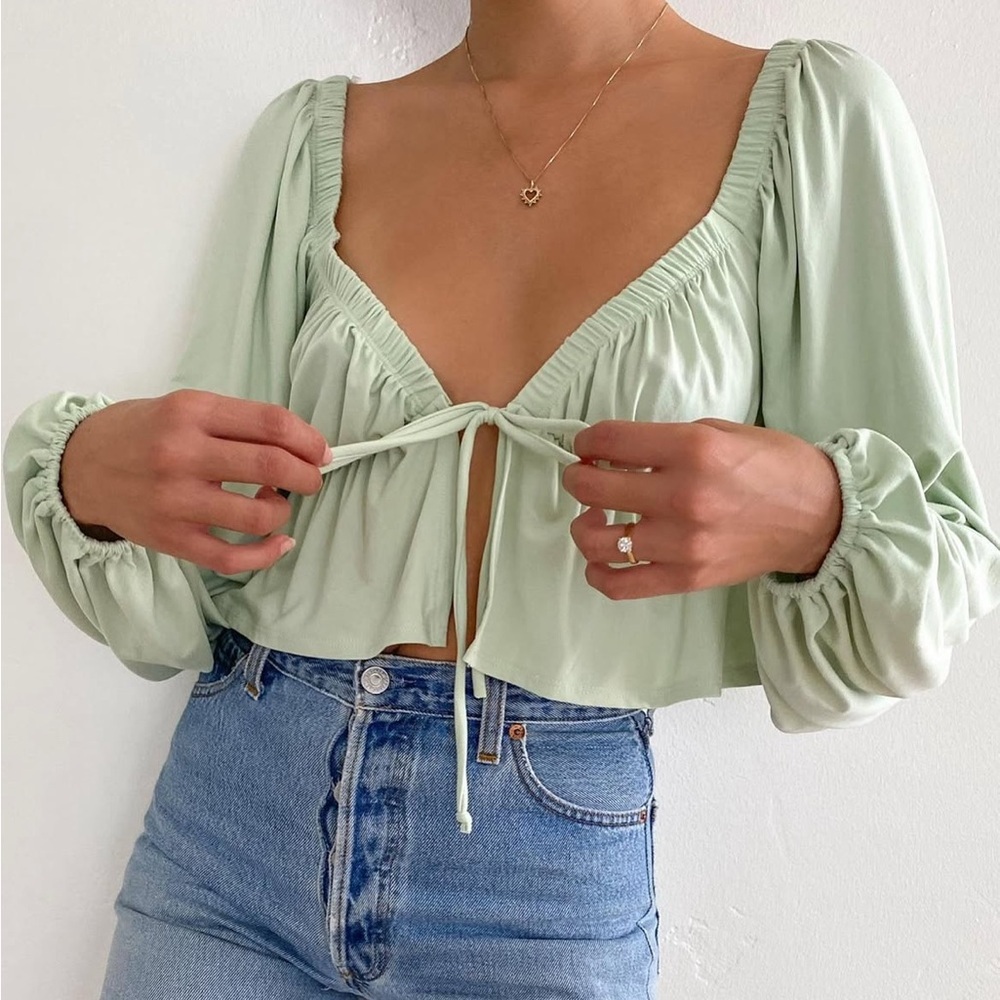 Frankie Phoenix Elegant Women's Sage Green Top - Picture 3 of 11